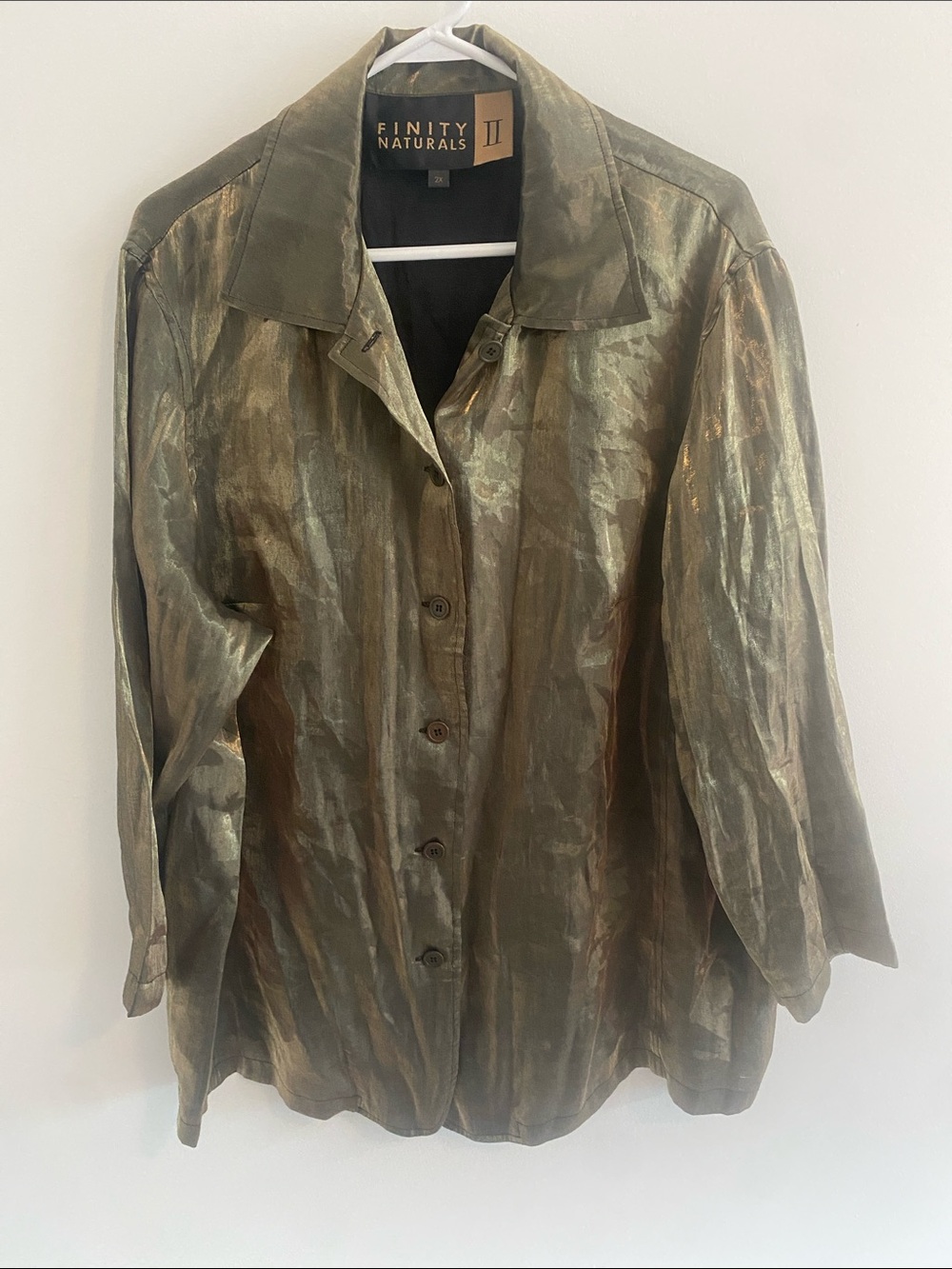 Finity Naturals Gold Shimmer Oversized Metallic Button Jacket Shirt L/S 2X